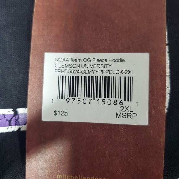 Mitchell & Ness Clemson Tigers Fleece Hoodie Mens 2XL Black NCAA Football  New - Picture 9 of 14
